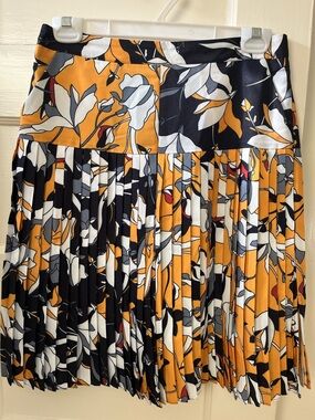 French Connection Pleated Floral Skirt in Mustard, Black & White